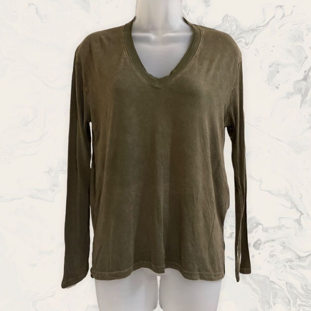 Treasure & Bond Mineral Wash Long Sleeve T-shirt - Size S - Olive green